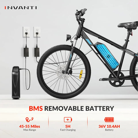 Adult Electric Mountain Bike With 26 Inch Tires And 750W Peak Motor showcasing removable battery and fast charging capability.