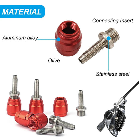 Brake Olive Connecting Insert Kit For SRAM Avid Hydraulic Disc Brake Hose showing red aluminum olives and stainless steel inserts.