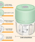 Chill Out With This Tiny Wireless Garlic Chopper That Zips Mini Food Processing, featuring green lid, 304 stainless steel blade.