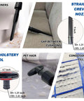 All In One Vacuum Attachment Kit With Horsehair Hardwood Floor Brush and crevice nozzle for corners and cushions
