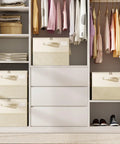 Plus Size 2 Pack Shoe Organizer For Closet Featuring Foldable Fabric Boxes Holds A Massive 24 Pairs Vertically in a tidy closet.