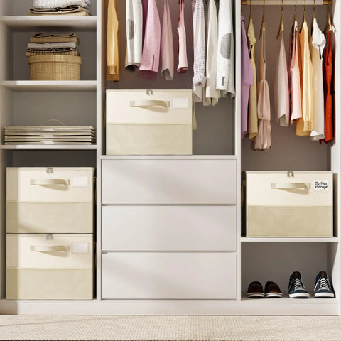 Plus Size 2 Pack Shoe Organizer For Closet Featuring Foldable Fabric Boxes Holds A Massive 24 Pairs Vertically in a tidy closet.