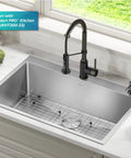 Spot Free Black Stainless Steel Kitchen Soap And Lotion Dispenser With Heavy Duty Brass Pump 17 Oz Bottle next to sink