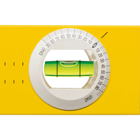 Close-up of the rotatable angle vial on Compact 250mm Magnetic Torpedo Level With Three Vials And Magnetic Base A Handy Pocket Tool