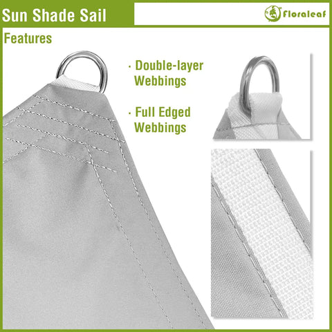 16 By 16 Foot Rectangular Waterproof Sun Shade Sail For Outdoor Patio And Backyard UV Blocking Canopy In Light Grey High Density Polyester With PU Coating 97 Percent UV Block Durable Shade For Lawn And Garden detail showing double-layer webbing and full-edged webbings.