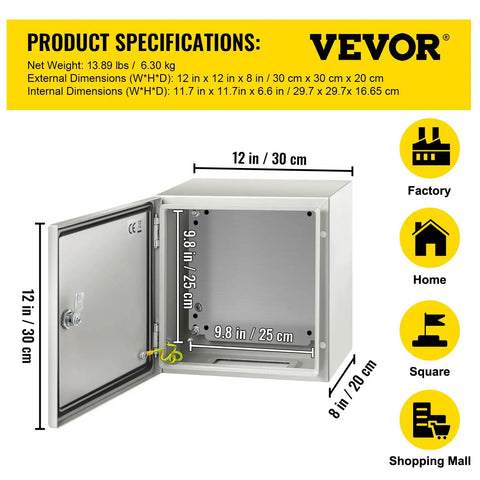 Rugged NEMA 4X Steel Enclosure 12 In By 12 In By 8 In Weatherproof IP66 Waterproof And Dustproof Electrical Box with open door