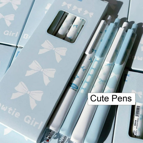 4 Pack Cute Bowknot Gel Pens Retractable 0.5mm Fine Point Black Ink Smooth Writing Office School Supplies Blue Cartoon Kawaii Pens For Women And Girls