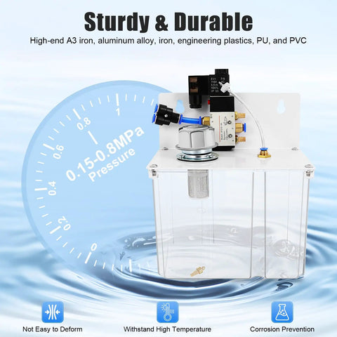 Heavy Duty Coolant Spray Pump Kit Featuring Self Priming Micro Mist Action And Dual Spray Nozzles For Slick Cutting Oil Transfer On Cnc Lathes Millers And Drill Rigs 110 Volt Ac Powered Unit with pressure gauge and clear tank.