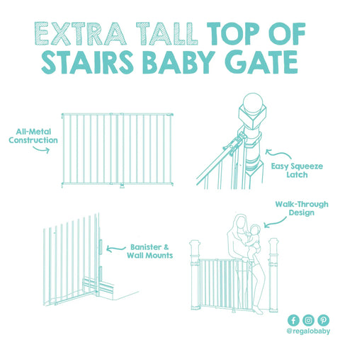 Diagram of an Extra Tall Baby Gate For Stairs And Hallways, 35 Inch High, Expands From 34 To 55 Inches, Hardware Mounted