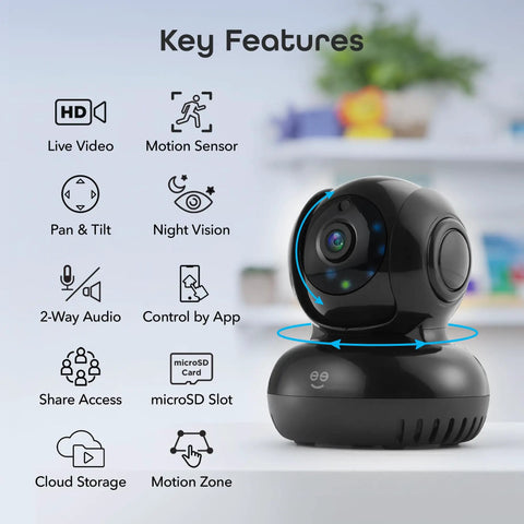 1080P Security Camera With 24 Seven Live Streaming And Pan Tilt Zoom, Motion Detection, Night Vision, Two Way Audio features