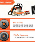 Log Peeler Debarker Attachment For Chainsaws Easy Firewood Prep Tool shown with compatibility list for Husqvarna and STIHL models.