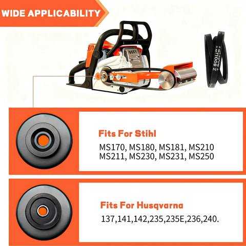 Log Peeler Debarker Attachment For Chainsaws Easy Firewood Prep Tool shown with compatibility list for Husqvarna and STIHL models.