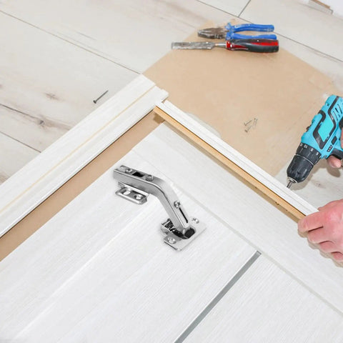 Stainless Steel Cabinet Door Hinges 4 Pack For Easy Diy Install 135 Degree Hidden Corner Hinges in use on a kitchen cabinet