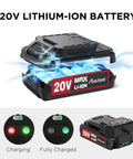 20V Lithium Ion battery with charging indicators for Heavy Duty 20 Volt Max Lithium Ion Cordless Drill Kit Featuring Ergonomic Grip.