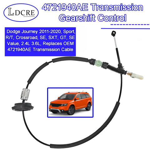 Heavy Duty Transmission Gearshift Control Cable Replaces OE 4721940AE for Dodge Journey, showing flexible cable with connector.