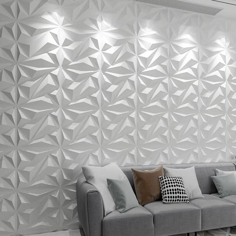 Diamond 3D PVC Wall Panels White, Easy DIY Accent Wall Decor, 19.7 Inch Square Tiles, 12 Pack Covers 32 Sq Ft, Textured Diamond Pattern