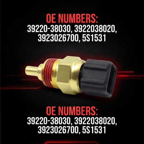 Top Shelf Engine Coolant Temperature Ect Sensor Direct Fit Replacement For Hyundai Kia Accent Elantra Sonata Tucson Forte No Sweat Install. Close-up view of sensor with OE numbers.