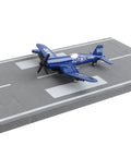 Runway24 Die Cast F4U Corsair USMC Aircraft With Realistic Markings And Buildable Runway Section Military Plane Toy on display