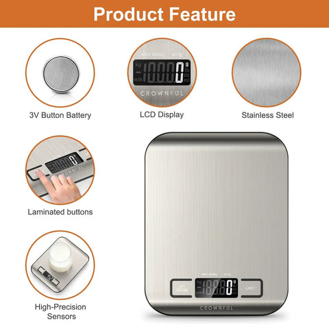 Must Have Digital Kitchen Scale With 11 Lb Capacity, 6 Measurement Units, LCD Display and Stainless Steel Design