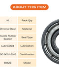 Close-up of 695ZZ Double Rubber Sealed Deep Groove Ball Bearings Pack Of 10 Chrome Steel Lubricated ISO 9001 2015 Certified