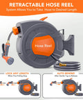 Retractable Garden Hose Reel 1/2 Inch By 72 Feet Wall Mounted With 9 Function Sprayer Any Length Lock 180 Degree Swivel And Auto Slow Rewind For No Fuss Yard Cleanup And Easy Lawn Care