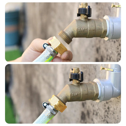 Solid Brass Garden Hose Fittings Female Three Quarters Inch GHT Barb Adapters Pack Of Four With Rubber Rings For Leak Free Durable Easy Install Water System Connections, brass hose connection close-up