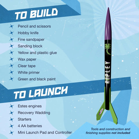 Ripley Rocket Intermediate Model Rocket Kit with recovery parachute, decals, body tubes and guidance for hands-on STEM learning