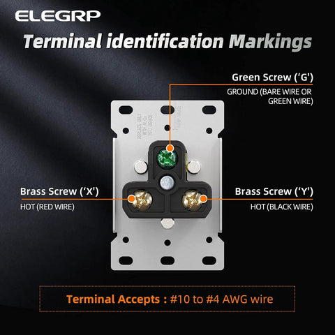 Flush Mount 30 Amp 250V NEMA 6-30R Power Receptacle for Welder or Generator 2 Pole 3 Wire Straight Blade Outlet Heavy Duty Industrial Grade Grounding UL Listed Galvanized Steel Mounting Strap terminal markings and wire terminals