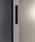 Close-up of handle on 10 Cu Ft Upright Convertible Fridge Freezer With Reversible Door Removable Glass Shelves Adjustable Controls