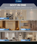 5CCT in one graphic showing Sleek 6 Inch Led Recessed Ceiling Lights 48 Pack Featuring Adjustable 5Cct Color Tone and 1050 Lumen Output.