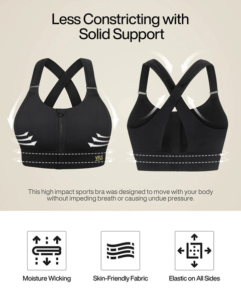 Zip Front Adjustable High Impact Sports Bra For Women With Large Breasts Full Coverage For Workout And Running Removable Pads