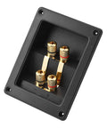 Heavy Duty Audio Terminal Strip With Binding Posts For Secure Wire Hooks And Four Hole Mounts, featuring gold connectors.