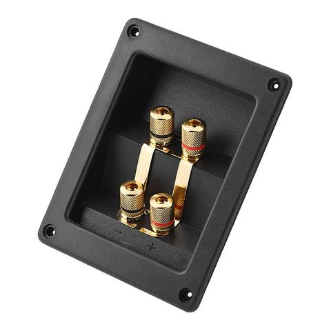 Heavy Duty Audio Terminal Strip With Binding Posts For Secure Wire Hooks And Four Hole Mounts, featuring gold connectors.