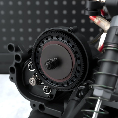 Close-up of Steel Main Gear 48P Spur Gear 87T 93T for ECX 1/10 2WD RC Cars Ruckus Axe Brutus with visible internal assembly.