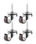 Hassle Free Mount Heavy Duty Brown Mini Caster Wheels With M4X15 Screws, set of 4, featuring TPR swivel feet for smooth rolling.