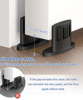 Sliding Barn Door Floor Guide For Bottom Installations, Adjustable Wall Mounted Guide With Flexible Double Wheel Design, 4 Pack, Fits Various Door Thicknesses, Space Saving Lightweight Hardware With Hidden Pulley For Smooth Sliding, Height One And A Half shown with door and floor gap