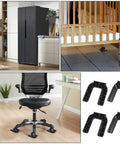 Lock And Load Your Rolling Ride With This Bulletproof 4 Pack Of Non Slip Rubber Wheel Stopper under office chair on wood floor.