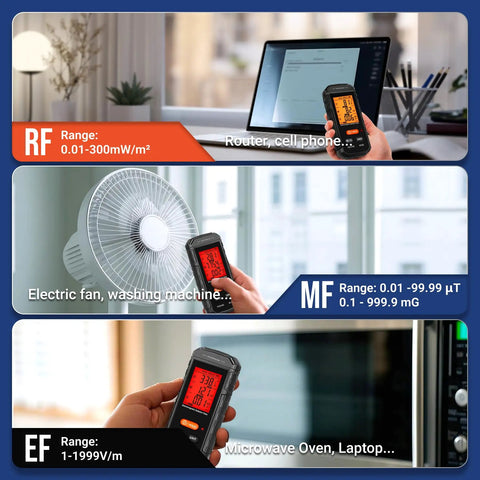 3 In 1 EMF Meter Detector For Electric Field, Magnetic Field, And RF Radiation, Handheld Safety Gear For Home, Office, And DIY Audits For Better Health And Safety Insights measuring laptop, fan, microwave