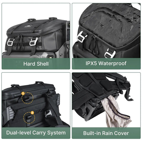 Lancer 300 Modular Waterproof Outdoor Camera Backpack with 300Wh Power Station showcasing hardshell, waterproof, and carry system features.