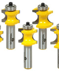 Top Shelf Bullnose Router Bits Set Five Piece Half Inch Shank Heavy Duty Micro Grain Carbide Woodworking Edge Profiling Kit For Cabinets Shelves And Tables Sleek Half Round Finish, yellow and silver router bits
