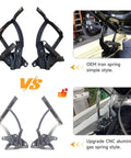 Hood Hinges Set For Ford Mustang 1971 To 1973 Beefed Up Billet CNC Aluminum Left And Right Upgrade with OEM vs. Upgrade comparison
