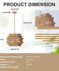 17.3 Inch Rattan Pendant Light showing dimensions and materials, featuring a boho wicker design for dining.