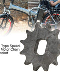 Heavy Duty 12 Teeth Metal Motor Sprocket For Go Karts And Mini Bikes With 428 Chain Replacement Part on a bicycle background.