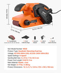 Workhorse Grade 3 By 21 Belt Sander With 7 Amp Motor And Six Variable Speeds, handheld sander with dimensions 12.3 x 5.7 x 5.9 inches.