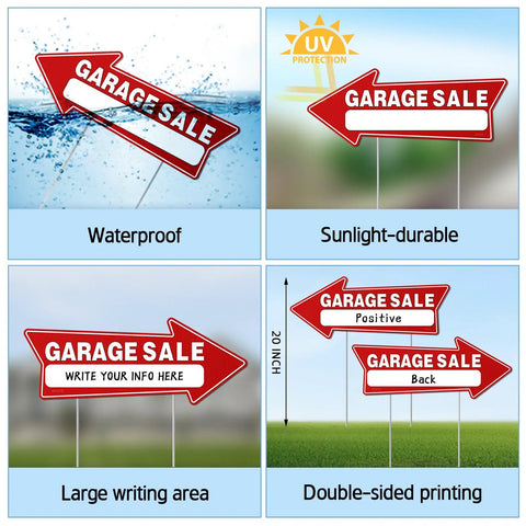7 Pack Garage Sale Signs With Stakes 16x6 Inch Double Sided Yard Sale Arrows Waterproof Outdoor Signs With 14 Metal Stakes Durable Directional Signs For Curbside Sales And Neighborhood Block Parties, red arrow signs