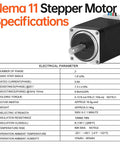 Beefy High Torque Nema 11 Stepper Motor with specifications table for 3D Printer, CNC, DIY Robot, 1.8 Degree Bipolar 13 Ncm.