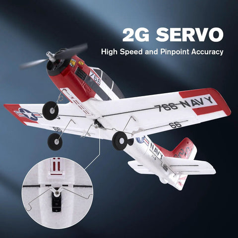 Beginner Friendly Easy To Fly T 28 RC Plane With Three Flight Modes And One Key Return, Durable EPP Foam with visible servo details.