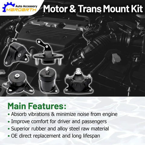 Set Of 5 Engine Motor Mounts And Transmission Mount Kit For 2008 2012 Honda Accord 2.4L L4 And 2009 2013 TSX Automatic Transmission Only Direct OE Replacement A4565 A4572 A4570 A4584 A4561, showing mounts on engine background.