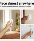 Smart Dimmer Switch And Remote For Music And Routines Alexa Compatible shown handheld, wall-mounted, and on a fridge