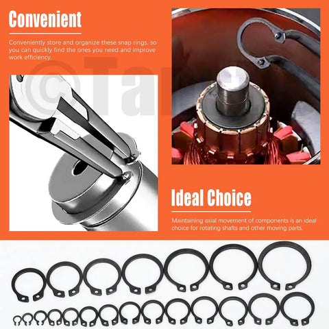 External Retaining Rings Kit 265 Pcs In 21 Sizes For Axles And Shafts Snap Ring Circlip C Clip Assortment Set 4mm To 28mm